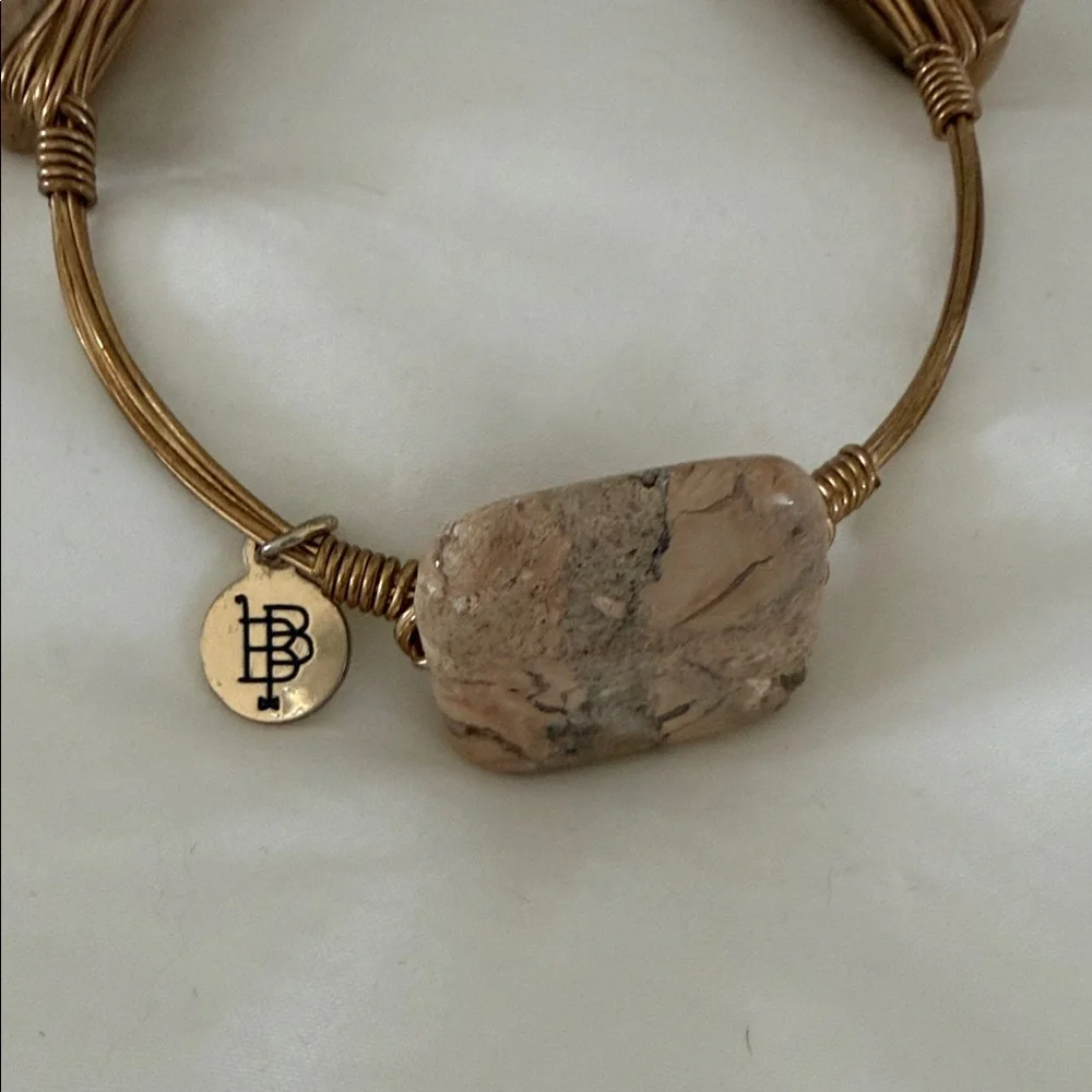 Bourbon and Bowties Beige Stone Wire Bangle with Logo Charm - Picture 2 of 3